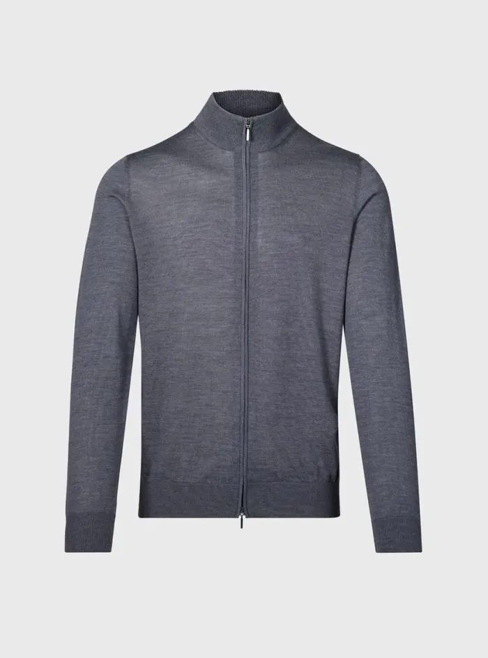 Men Paul Stuart Sweaters Merino Wool Full Zip Cardigan Charcoal
