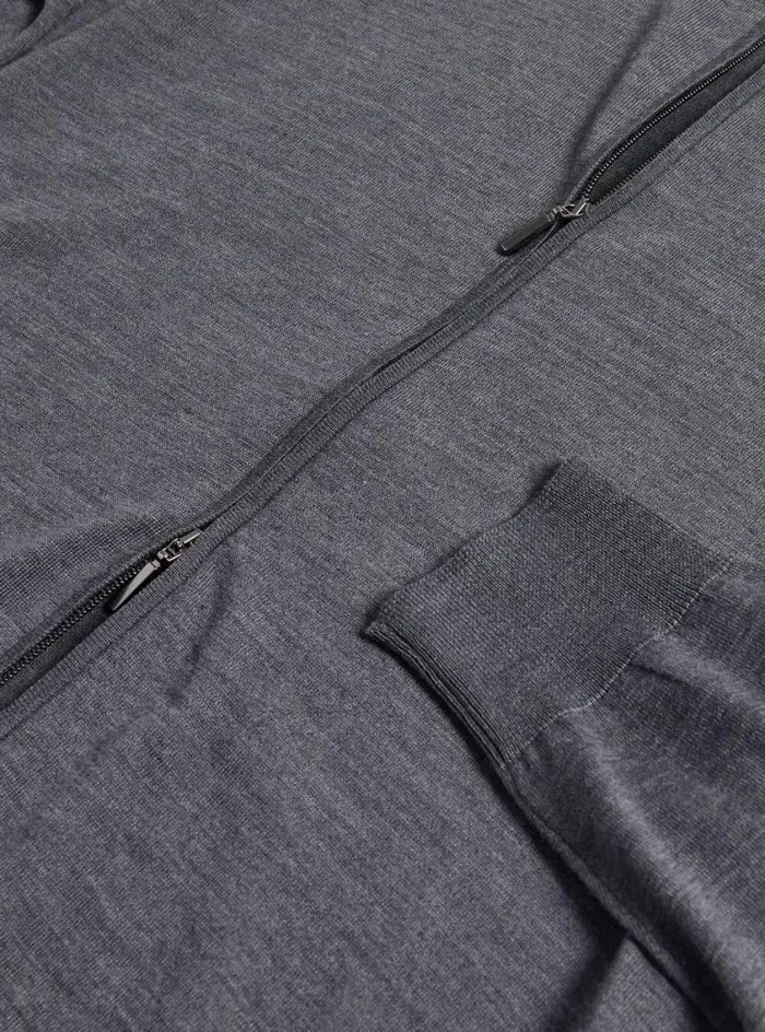 Men Paul Stuart Sweaters Merino Wool Full Zip Cardigan Charcoal