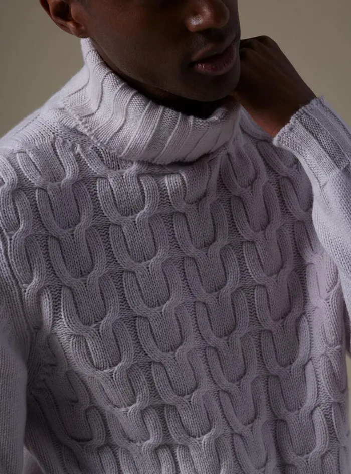 Men Paul Stuart Sweaters Soft Cashmere Links Turtleneck Sweater Ivory