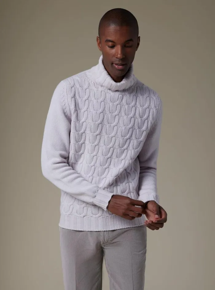 Men Paul Stuart Sweaters Soft Cashmere Links Turtleneck Sweater Ivory