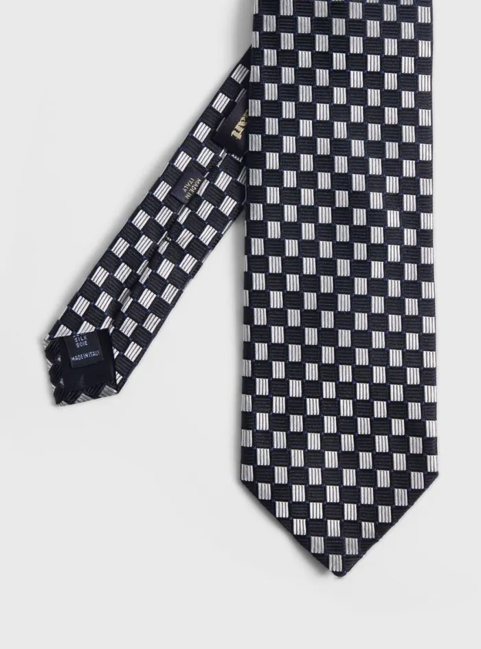 Men Paul Stuart Ties Silk Jacquard Parquet Tie Navy