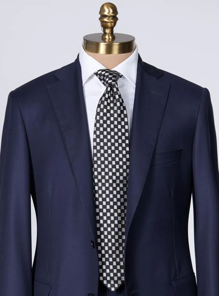 Men Paul Stuart Ties Silk Jacquard Parquet Tie Navy
