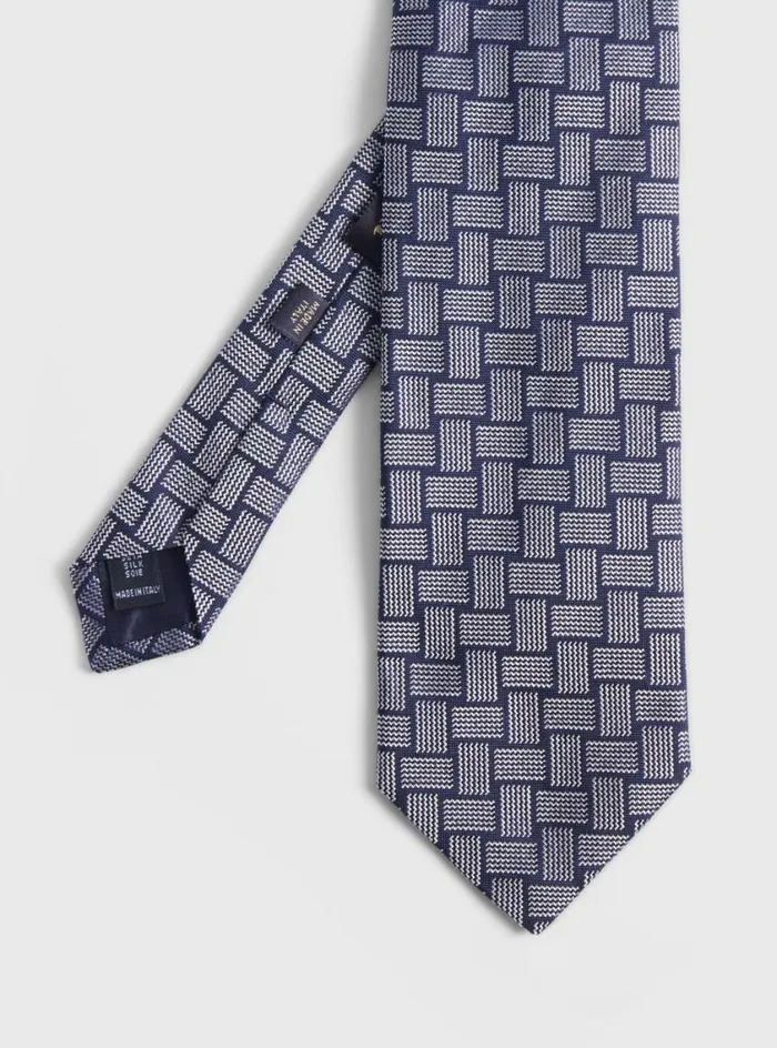 Men Paul Stuart Ties Woven Silk Deco Tie Navy