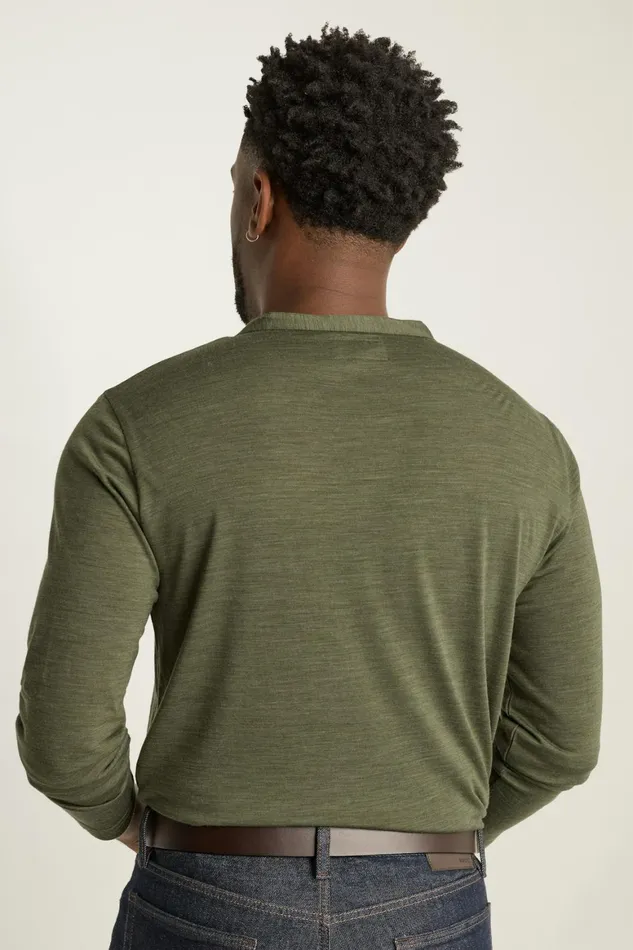 Men Performance Merino Long Sleeve Henley Olive Green Bonobos Henleys
