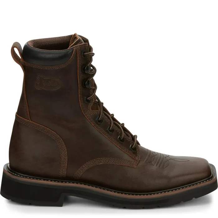 MEN Pulley 8034 Work Aged Bark Justin Boots Work