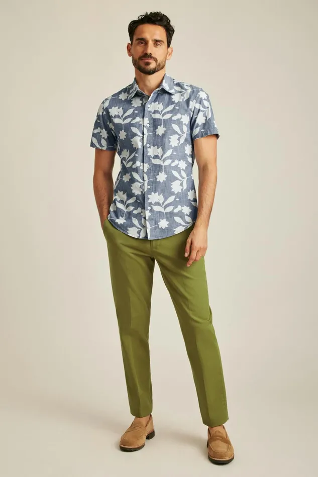 Men Riviera Short Sleeve Shirt Blue Chambray Floral Stamp Bonobos Casual Shirts Men Riviera Short Sleeve Shirt Blue Chambray Floral Stamp Bonobos Casual Shirts