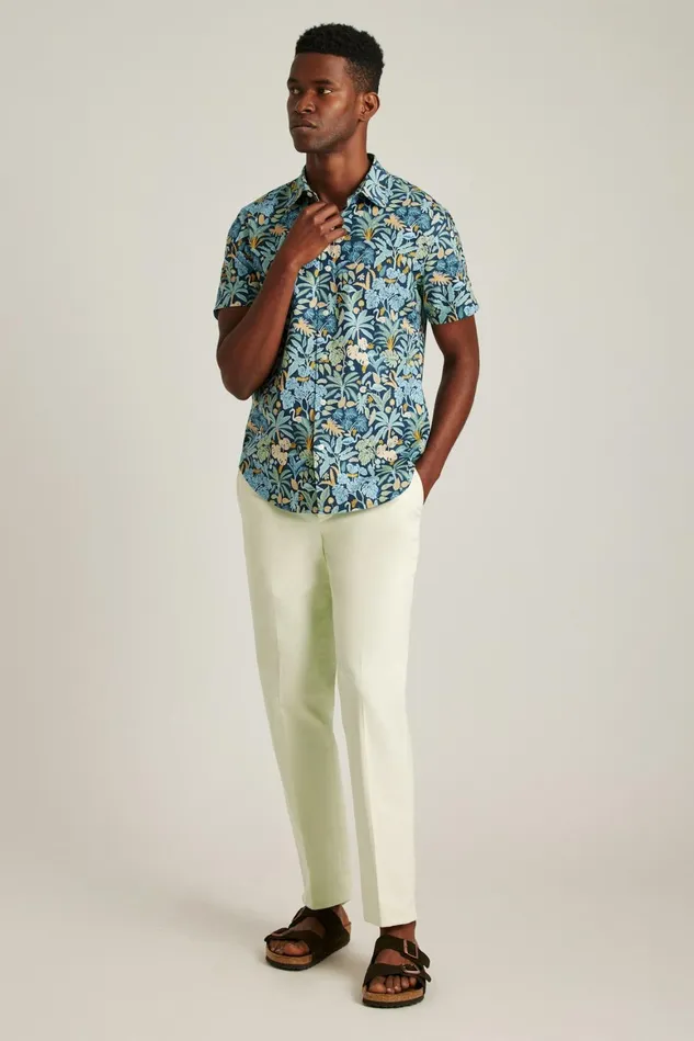 Men Riviera Short Sleeve Shirt Flamingo Jungle Blue Bonobos Casual Shirts
