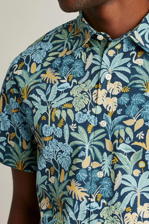 Men Riviera Short Sleeve Shirt Flamingo Jungle Blue Bonobos Casual Shirts