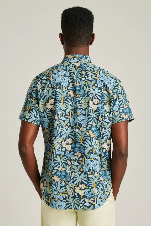 Men Riviera Short Sleeve Shirt Flamingo Jungle Blue Bonobos Casual Shirts