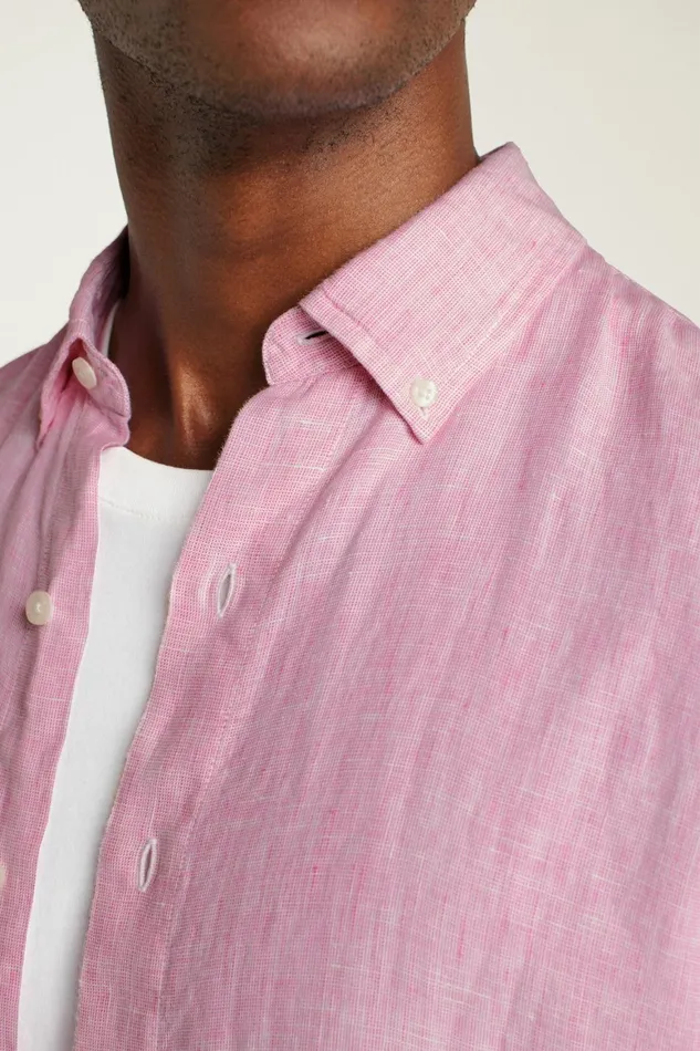 Men Riviera Short Sleeve Shirt Flamingo Pink Linen Bonobos Casual Shirts