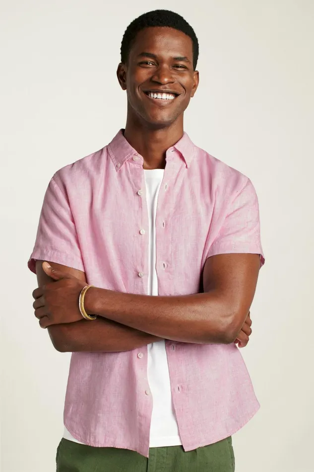 Men Riviera Short Sleeve Shirt Flamingo Pink Linen Bonobos Casual Shirts