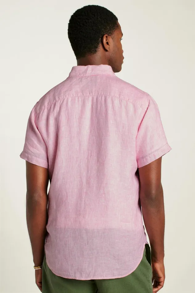 Men Riviera Short Sleeve Shirt Flamingo Pink Linen Bonobos Casual Shirts