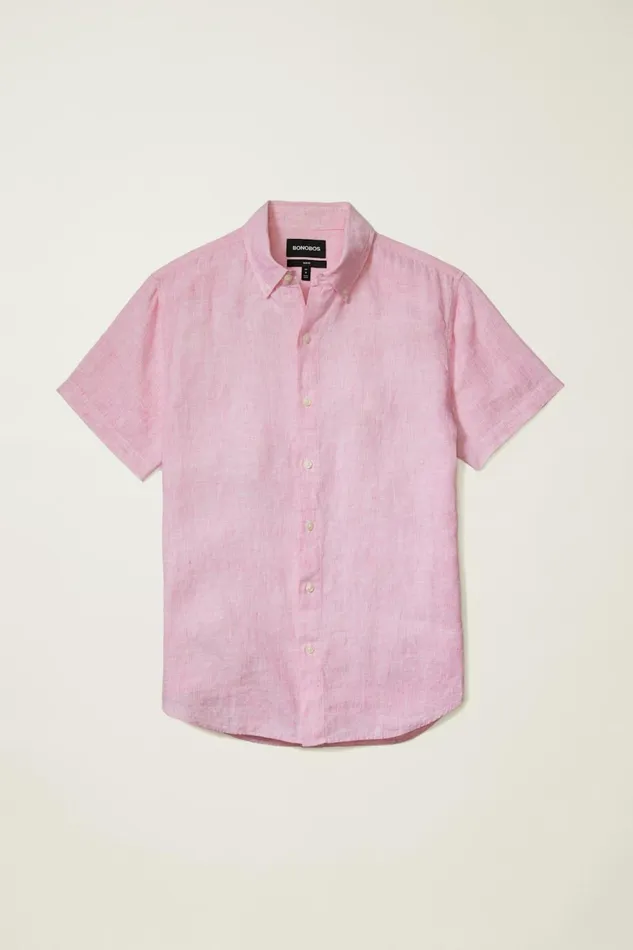 Men Riviera Short Sleeve Shirt Flamingo Pink Linen Bonobos Casual Shirts
