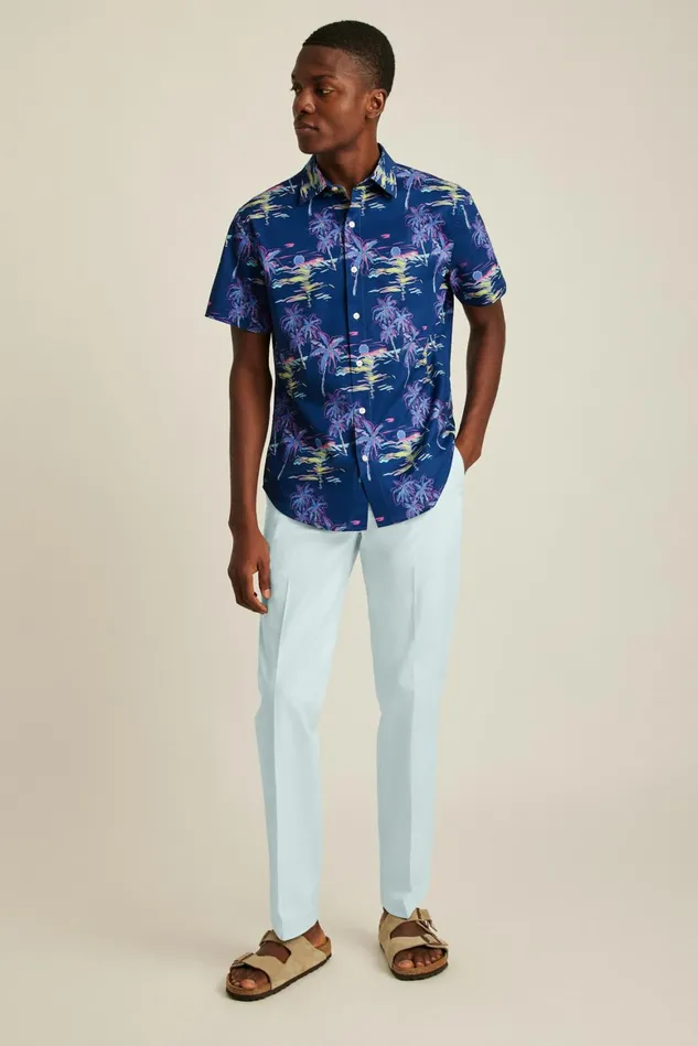 Men Riviera Short Sleeve Shirt Navy Neon Beach Scene Bonobos Casual Shirts