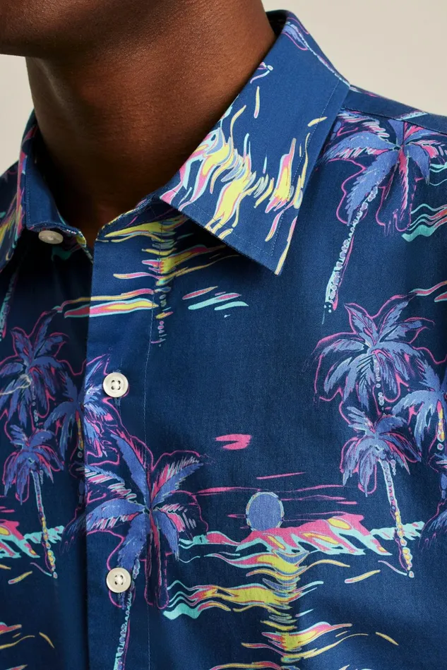 Men Riviera Short Sleeve Shirt Navy Neon Beach Scene Bonobos Casual Shirts