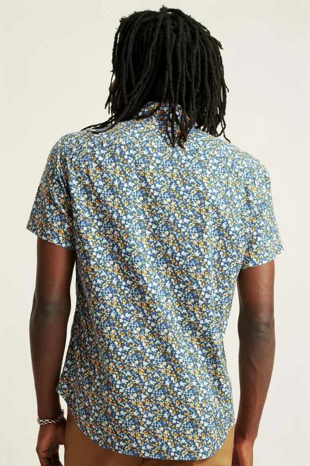 Men Riviera Short Sleeve Shirt Navy Painted Floral Bonobos Casual Shirts