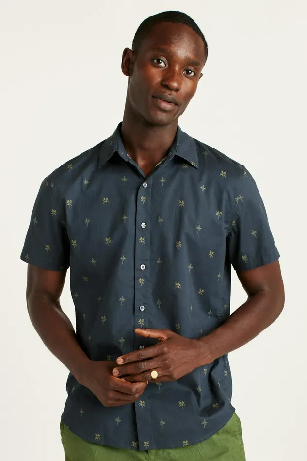 Men Riviera Short Sleeve Shirt Navy Palm Palooza Bonobos Casual Shirts