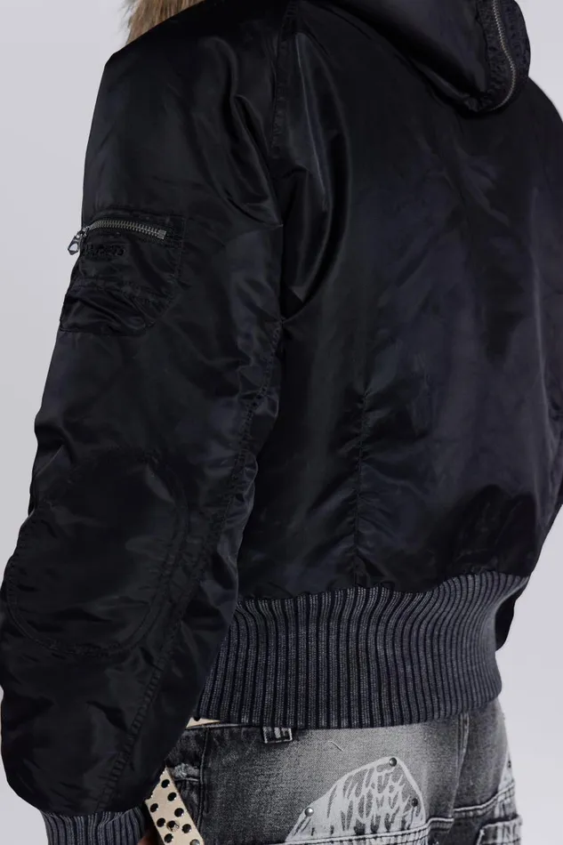 Men Schott Black MA1 Hooded Bomber Jacket Jaded London Outerwear