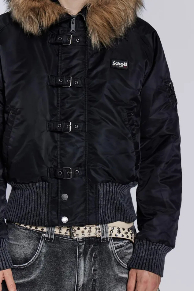Men Schott Black MA1 Hooded Bomber Jacket Jaded London Outerwear