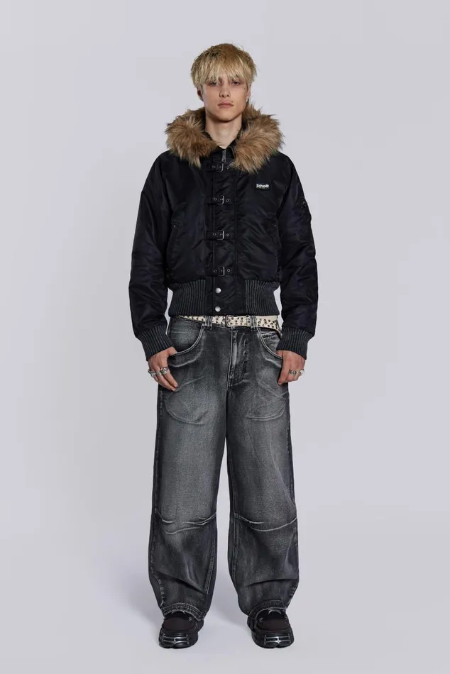 Men Schott Black MA1 Hooded Bomber Jacket Jaded London Outerwear