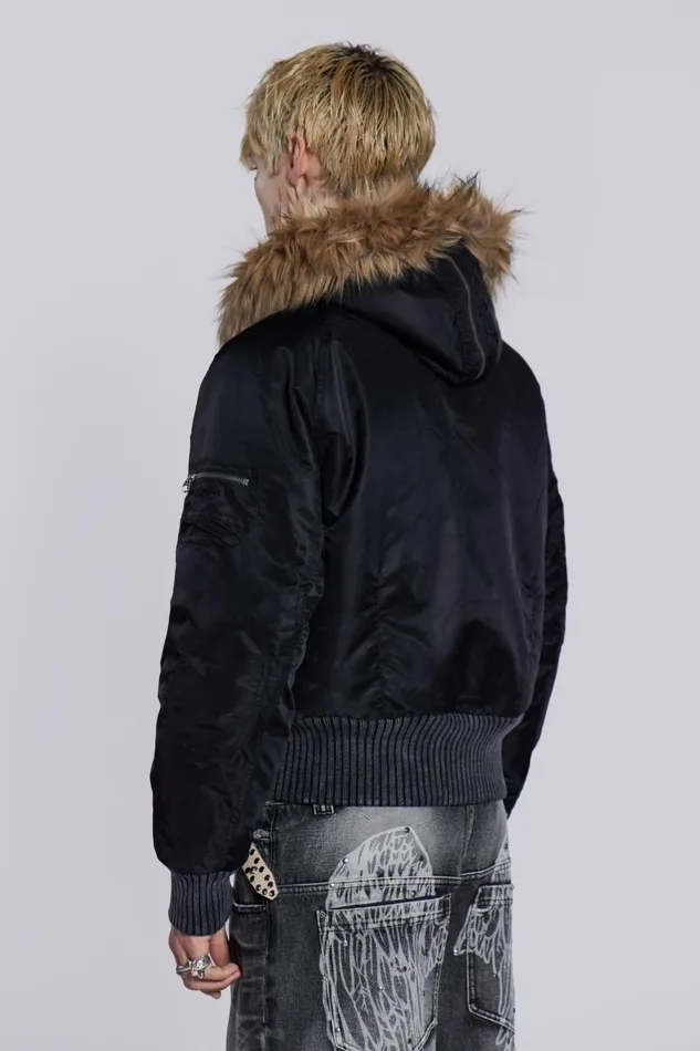 Men Schott Black MA1 Hooded Bomber Jacket Jaded London Outerwear