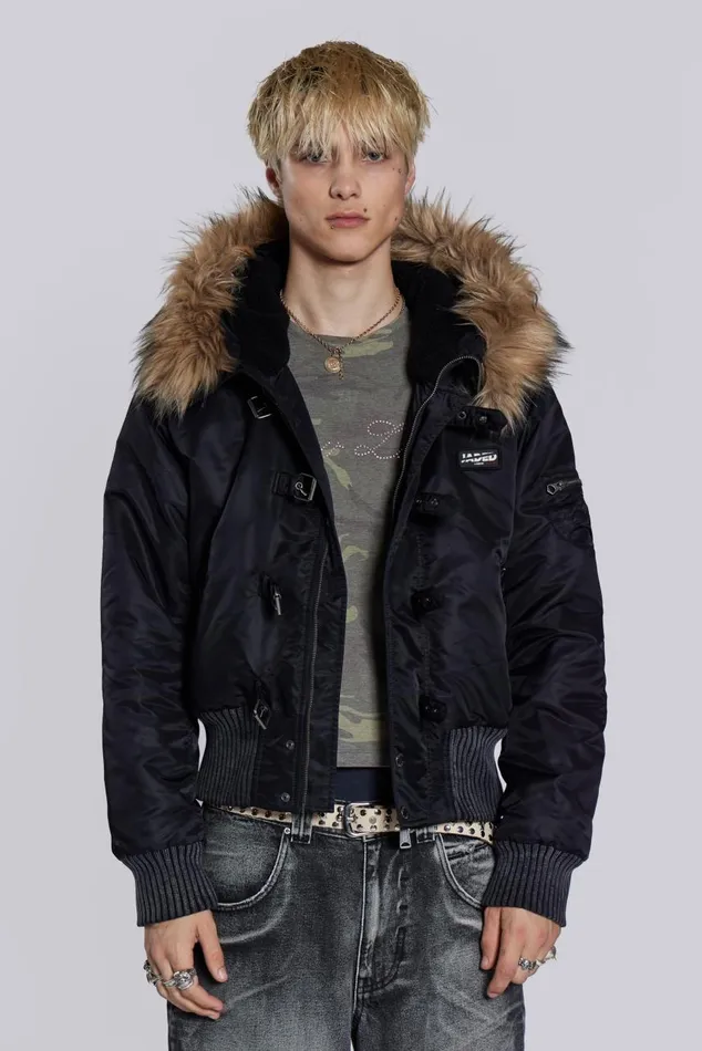Men Schott Black MA1 Hooded Bomber Jacket Jaded London Outerwear