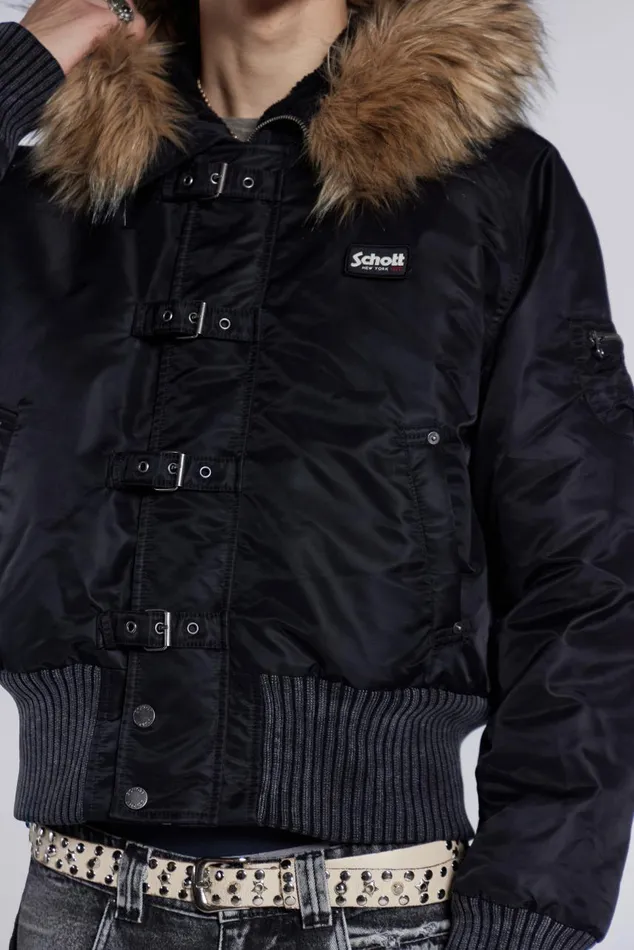 Men Schott Black MA1 Hooded Bomber Jacket Jaded London Outerwear