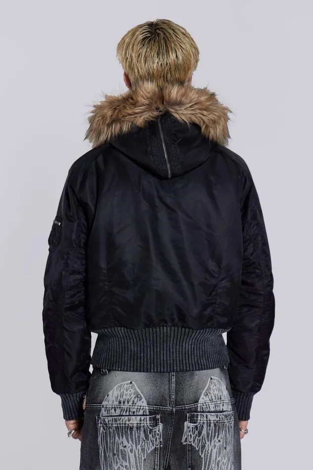 Men Schott Black MA1 Hooded Bomber Jacket Jaded London Outerwear