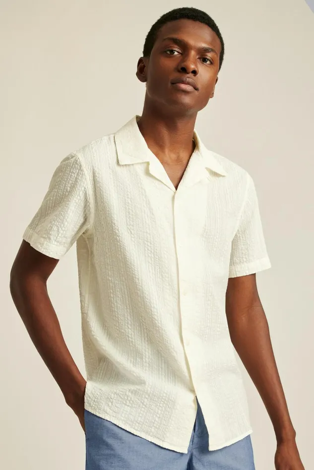 Men Seersucker Cabana Shirt Tofu Bonobos Short Sleeve Shirts