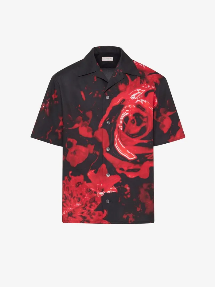 Men Shirts Alexander McQueen Wax Flower Hawaiian Shirt Blackred