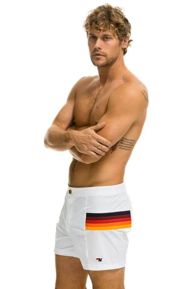 Men Shorts Aviator Nation Horizontal 5 Stripe Flex Shorts 8211 White