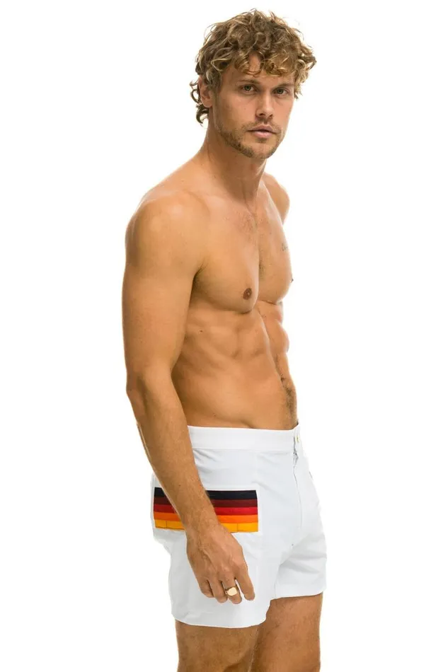 Men Shorts Aviator Nation Horizontal 5 Stripe Flex Shorts 8211 White
