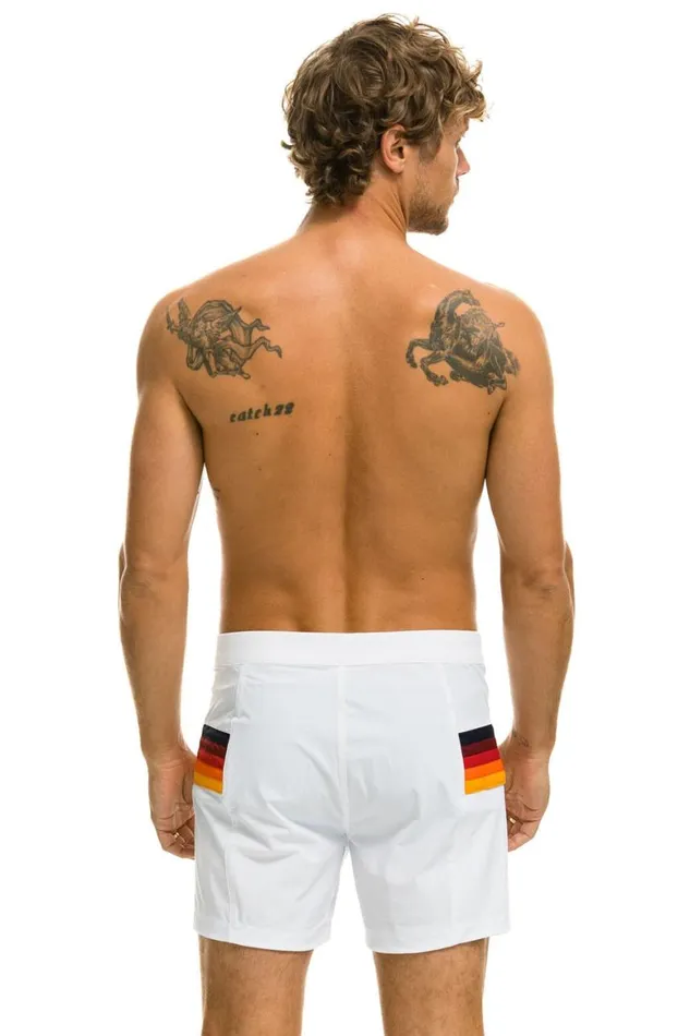 Men Shorts Aviator Nation Horizontal 5 Stripe Flex Shorts 8211 White