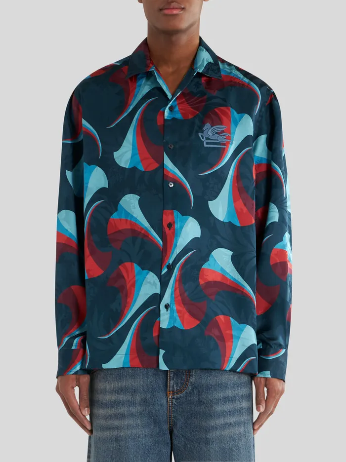 Men Silk Bowling Shirt With Floral Print Etro Shirts