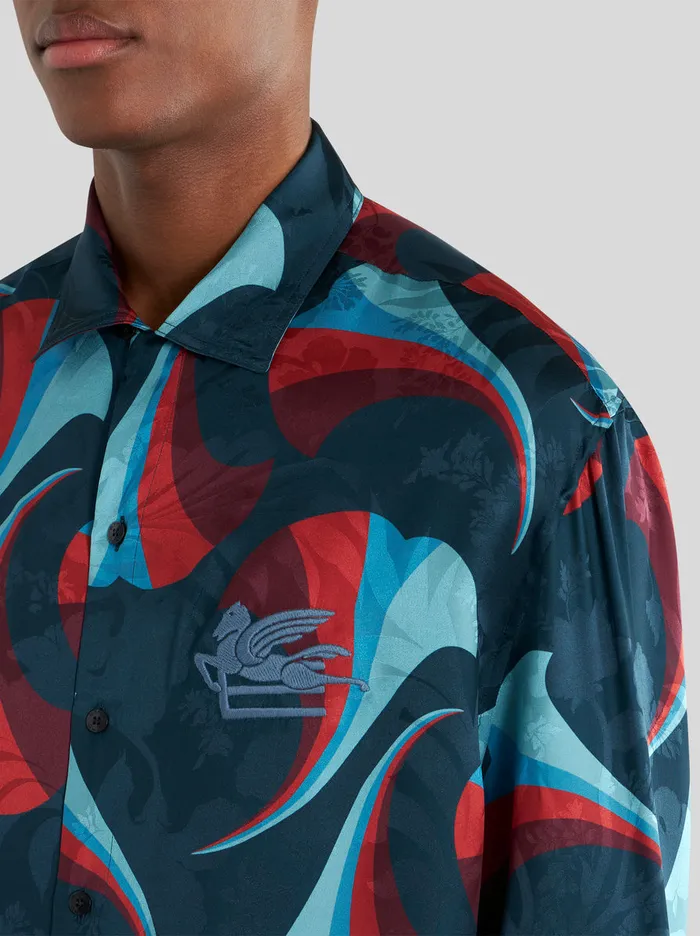 Men Silk Bowling Shirt With Floral Print Etro Shirts