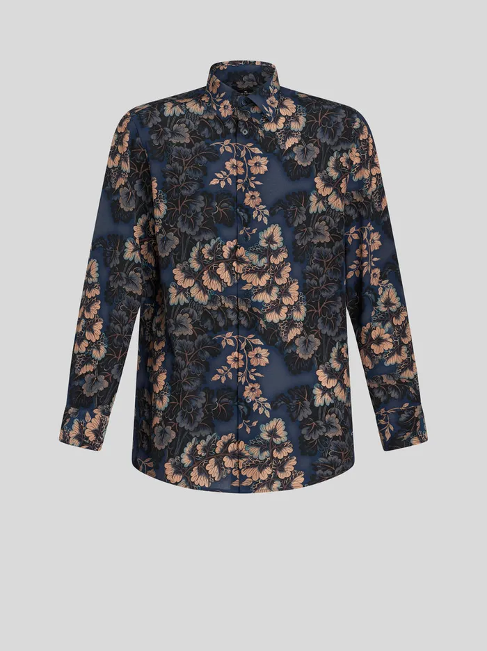 Men Silk Shirt With Foliage Print Etro Shirts