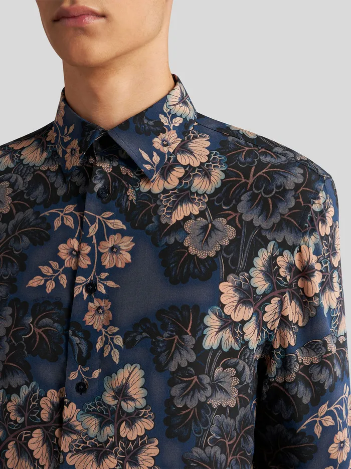 Men Silk Shirt With Foliage Print Etro Shirts