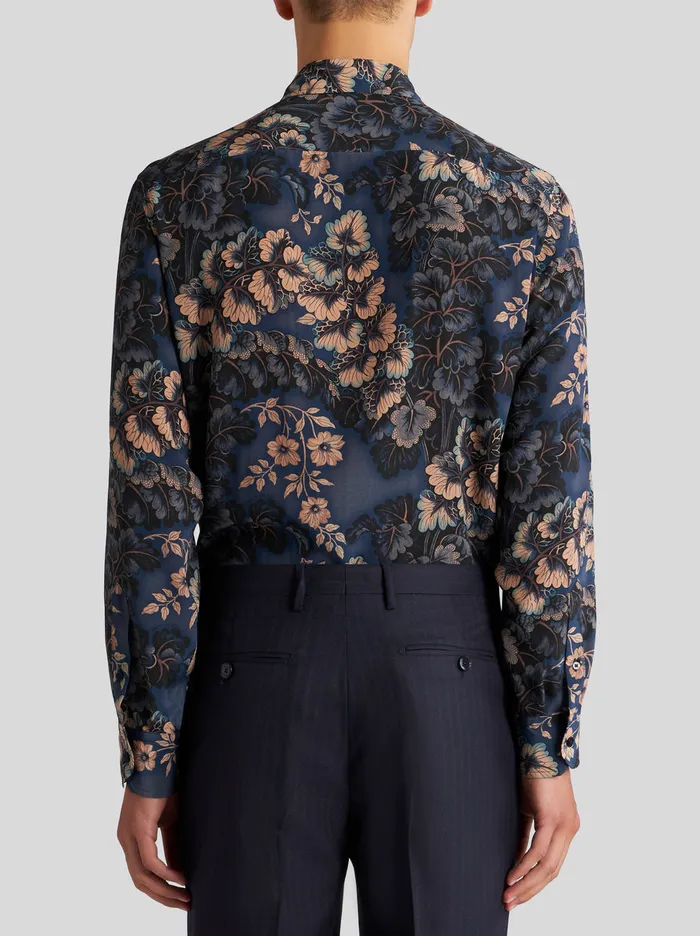 Men Silk Shirt With Foliage Print Etro Shirts