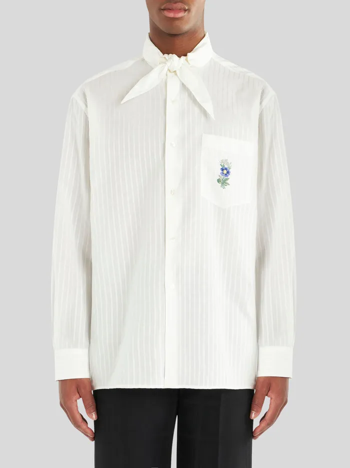 Men Striped Shirt With Floral Embroidery Etro Shirts