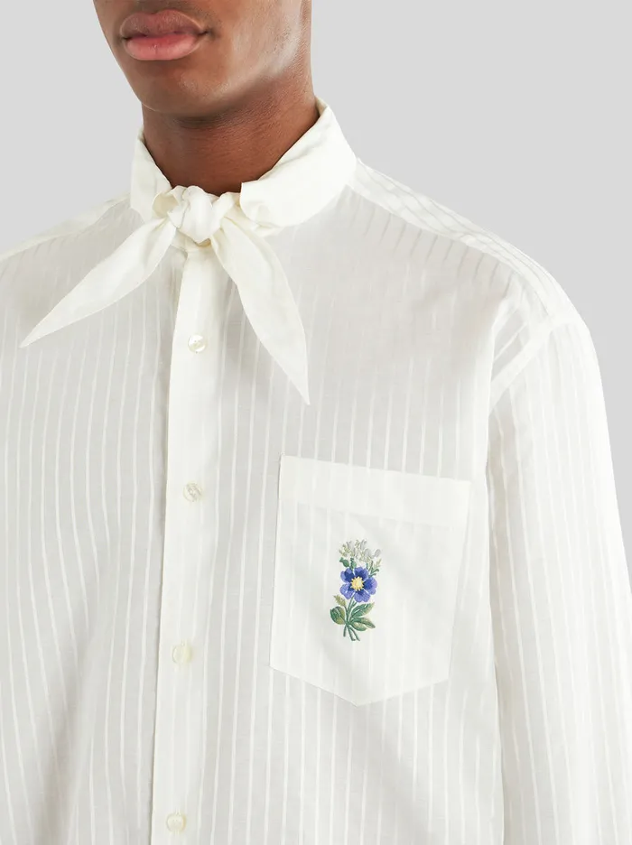 Men Striped Shirt With Floral Embroidery Etro Shirts