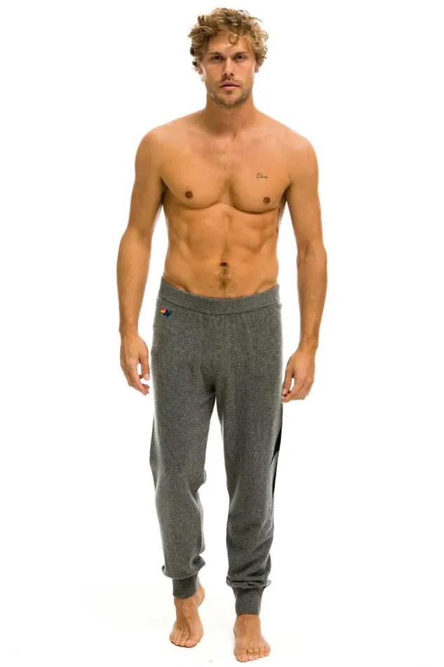 Men Sweatpants Aviator Nation Bolt Cashmere Light Sweater Pant Deep Heather Black Bolt