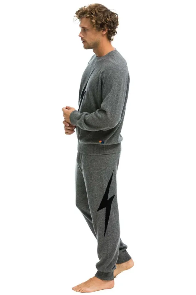 Men Sweatpants Aviator Nation Bolt Cashmere Light Sweater Pant Deep Heather Black Bolt