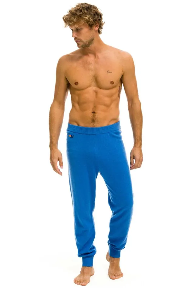 Men Sweatpants Aviator Nation Bolt Cashmere Light Sweater Pant Vintage Blue Gold Bolt