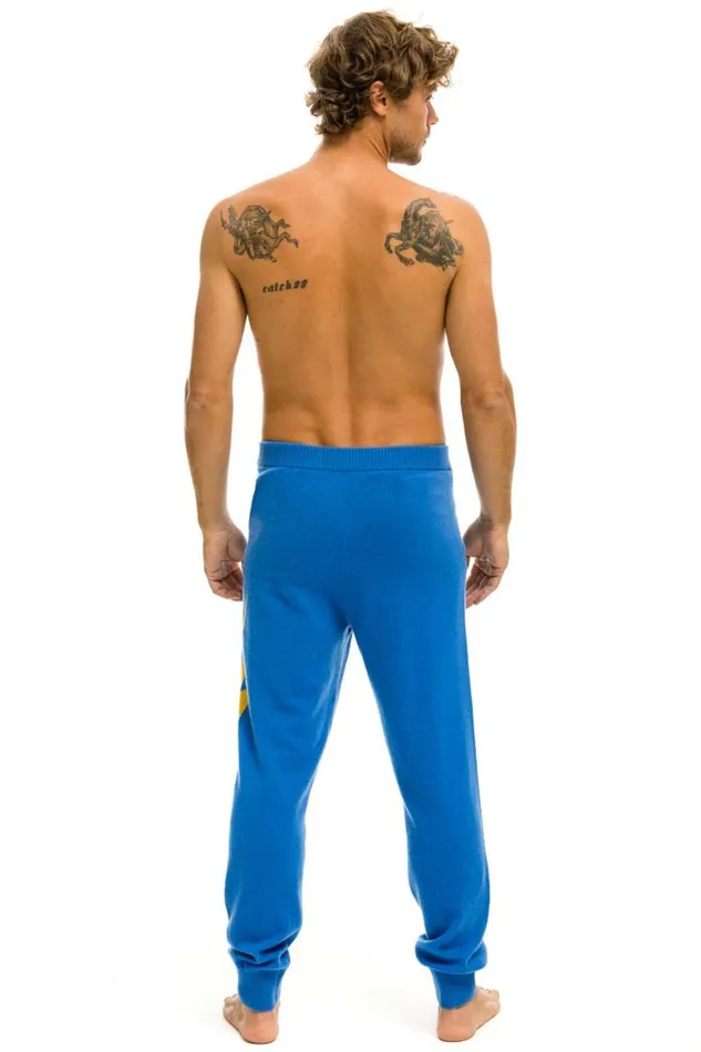Men Sweatpants Aviator Nation Bolt Cashmere Light Sweater Pant Vintage Blue Gold Bolt