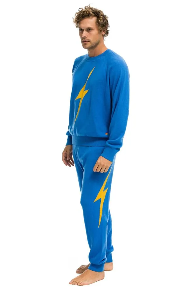 Men Sweatpants Aviator Nation Bolt Cashmere Light Sweater Pant Vintage Blue Gold Bolt