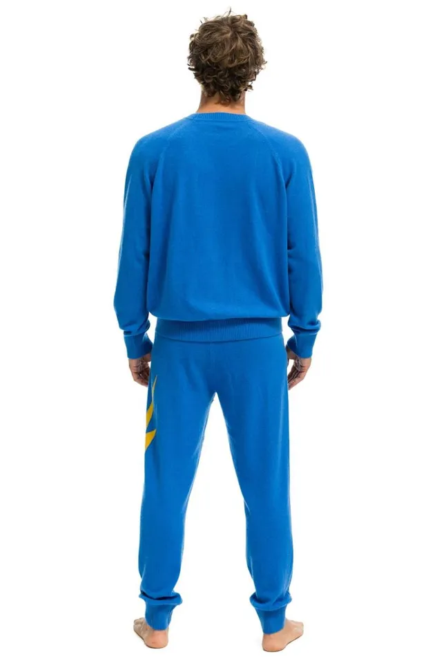 Men Sweatpants Aviator Nation Bolt Cashmere Light Sweater Pant Vintage Blue Gold Bolt