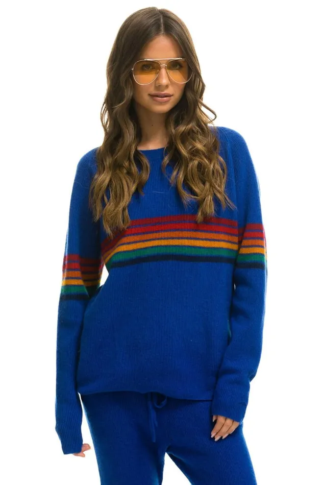 Men Sweatshirts Aviator Nation Rainbow Stripe 6 Unisex Cashmere Sweater Lapis
