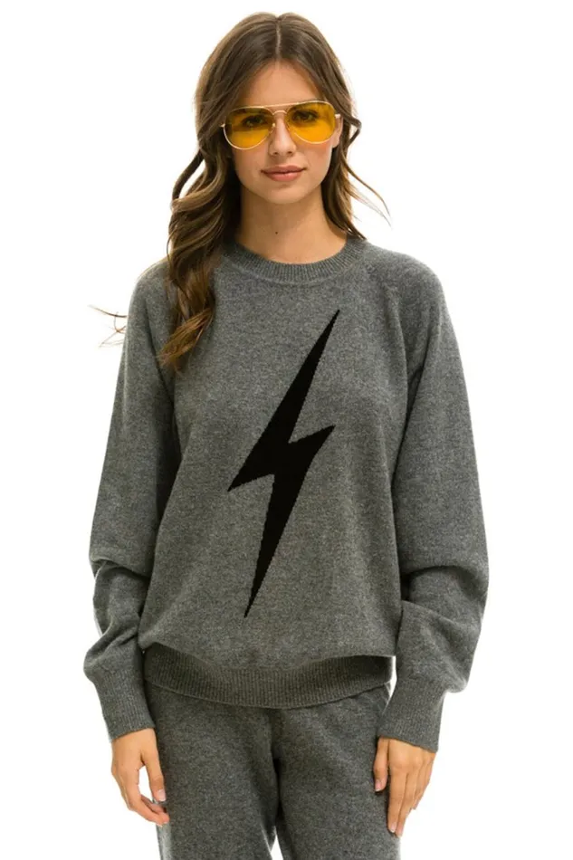 Men Sweatshirts Aviator Nation Unisex Bolt Cashmere Light Sweater 8211 Deep Heather Black Bolt