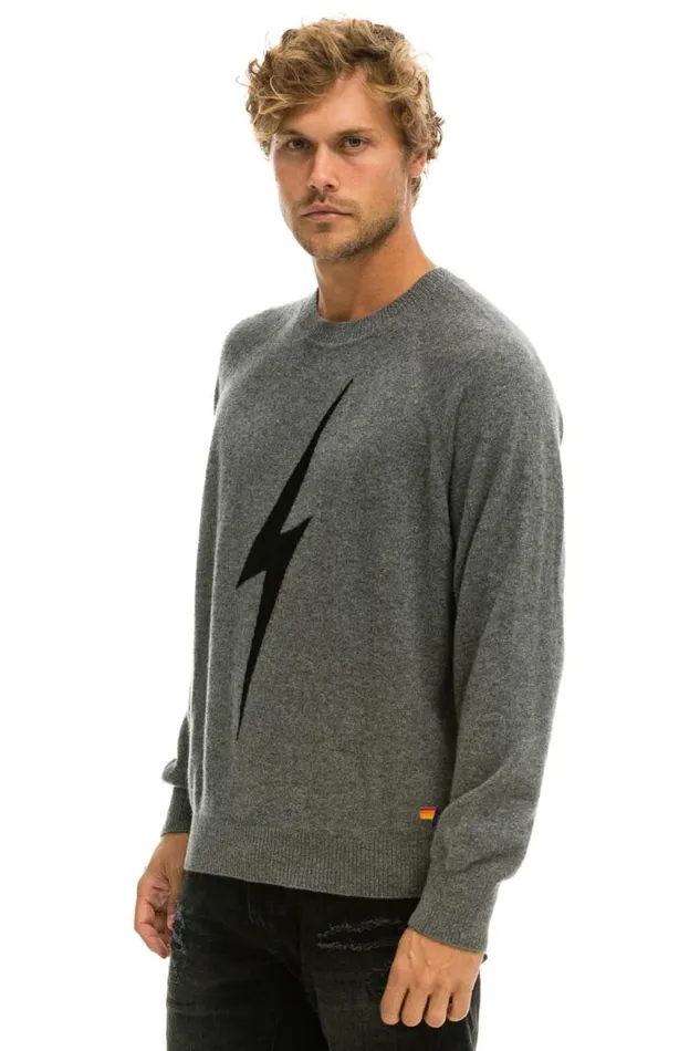Men Sweatshirts Aviator Nation Unisex Bolt Cashmere Light Sweater 8211 Deep Heather Black Bolt