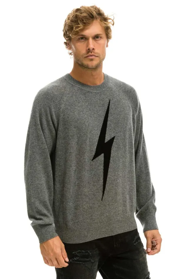 Men Sweatshirts Aviator Nation Unisex Bolt Cashmere Light Sweater 8211 Deep Heather Black Bolt